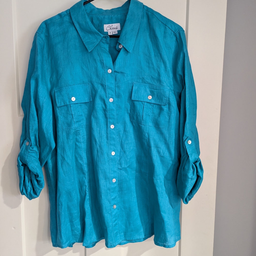 Chais Blue Women's Shirt 100% Linen NWT lightweight And Breezy